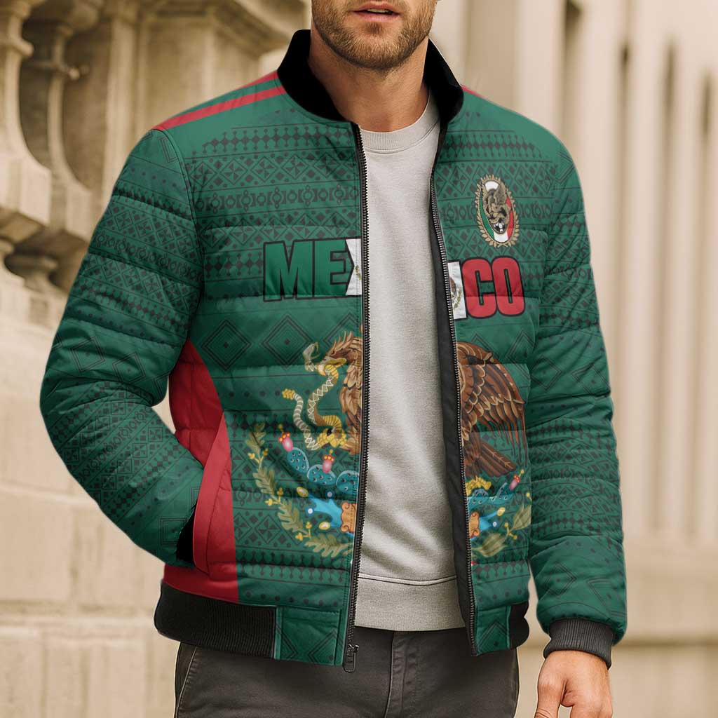 Custom Mexico Football Bomber Puffer Jacket Aztec Eagle Spirit - Wonder Print Shop