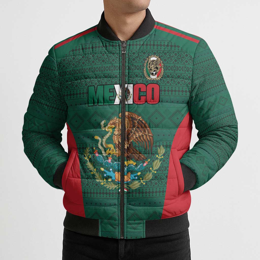 Custom Mexico Football Bomber Puffer Jacket Aztec Eagle Spirit - Wonder Print Shop