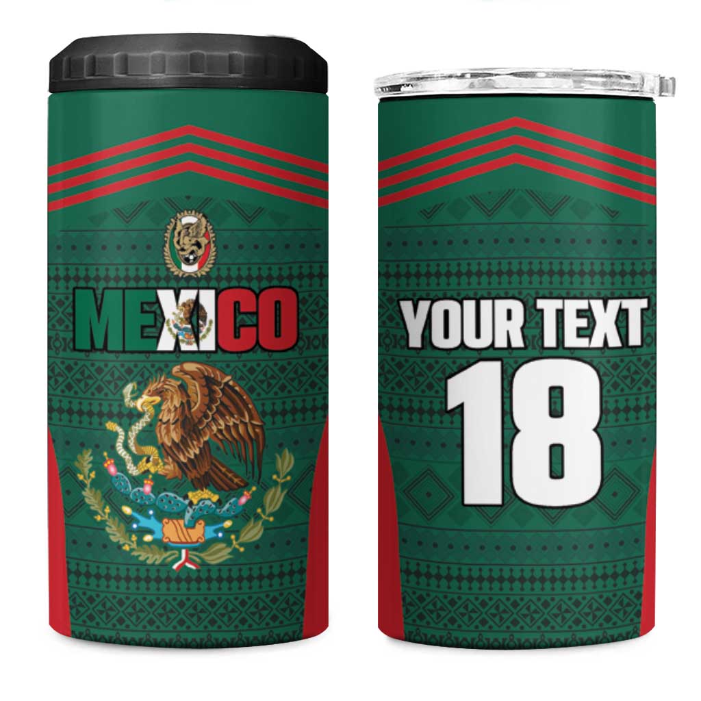 Custom Mexico Football 4 in 1 Can Cooler Tumbler Aztec Eagle Spirit - Wonder Print Shop