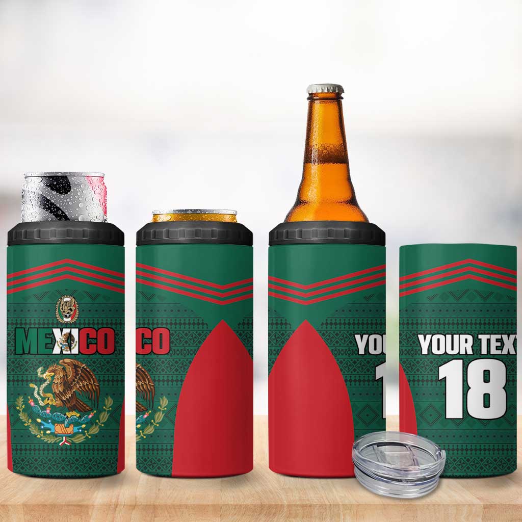 Custom Mexico Football 4 in 1 Can Cooler Tumbler Aztec Eagle Spirit - Wonder Print Shop