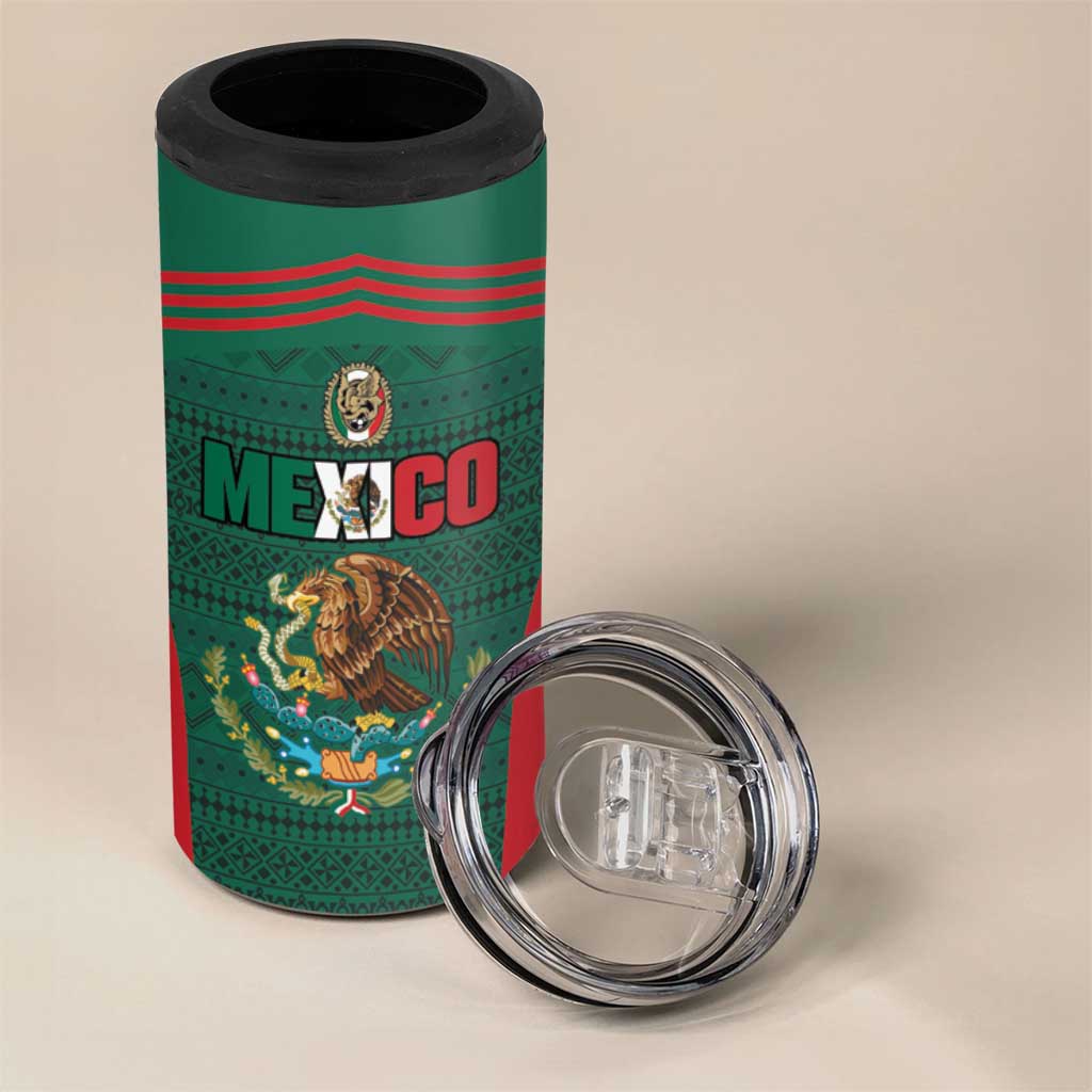 Custom Mexico Football 4 in 1 Can Cooler Tumbler Aztec Eagle Spirit - Wonder Print Shop