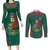 Custom Mexico Football Couples Matching Long Sleeve Bodycon Dress and Long Sleeve Button Shirt Aztec Eagle Spirit - Wonder Print Shop