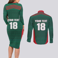 Custom Mexico Football Couples Matching Long Sleeve Bodycon Dress and Long Sleeve Button Shirt Aztec Eagle Spirit - Wonder Print Shop