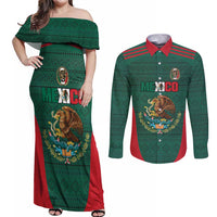 Custom Mexico Football Couples Matching Off Shoulder Maxi Dress and Long Sleeve Button Shirt Aztec Eagle Spirit - Wonder Print Shop