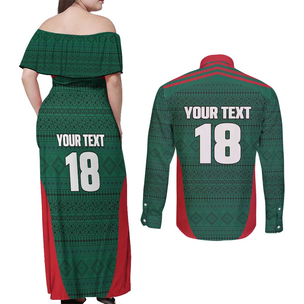 Custom Mexico Football Couples Matching Off Shoulder Maxi Dress and Long Sleeve Button Shirt Aztec Eagle Spirit - Wonder Print Shop