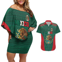 Custom Mexico Football Couples Matching Off Shoulder Short Dress and Hawaiian Shirt Aztec Eagle Spirit - Wonder Print Shop