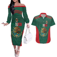 Custom Mexico Football Couples Matching Off The Shoulder Long Sleeve Dress and Hawaiian Shirt Aztec Eagle Spirit - Wonder Print Shop