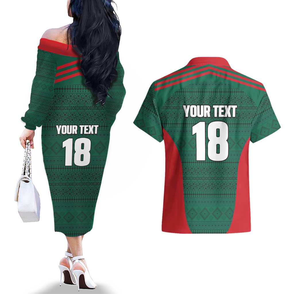 Custom Mexico Football Couples Matching Off The Shoulder Long Sleeve Dress and Hawaiian Shirt Aztec Eagle Spirit - Wonder Print Shop