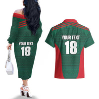 Custom Mexico Football Couples Matching Off The Shoulder Long Sleeve Dress and Hawaiian Shirt Aztec Eagle Spirit - Wonder Print Shop