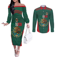 Custom Mexico Football Couples Matching Off The Shoulder Long Sleeve Dress and Long Sleeve Button Shirt Aztec Eagle Spirit - Wonder Print Shop