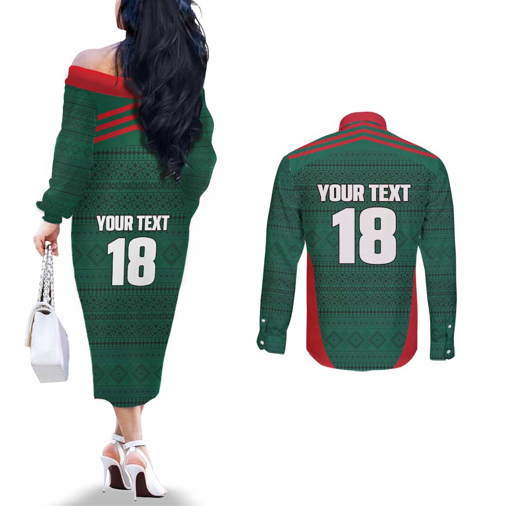 Custom Mexico Football Couples Matching Off The Shoulder Long Sleeve Dress and Long Sleeve Button Shirt Aztec Eagle Spirit - Wonder Print Shop