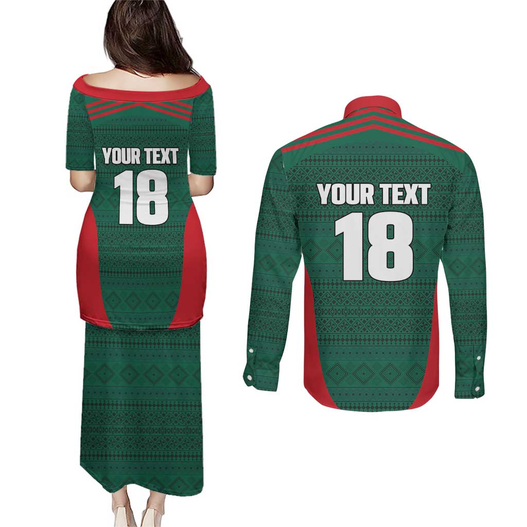 Custom Mexico Football Couples Matching Puletasi and Long Sleeve Button Shirt Aztec Eagle Spirit - Wonder Print Shop