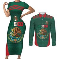 Custom Mexico Football Couples Matching Short Sleeve Bodycon Dress and Long Sleeve Button Shirt Aztec Eagle Spirit - Wonder Print Shop