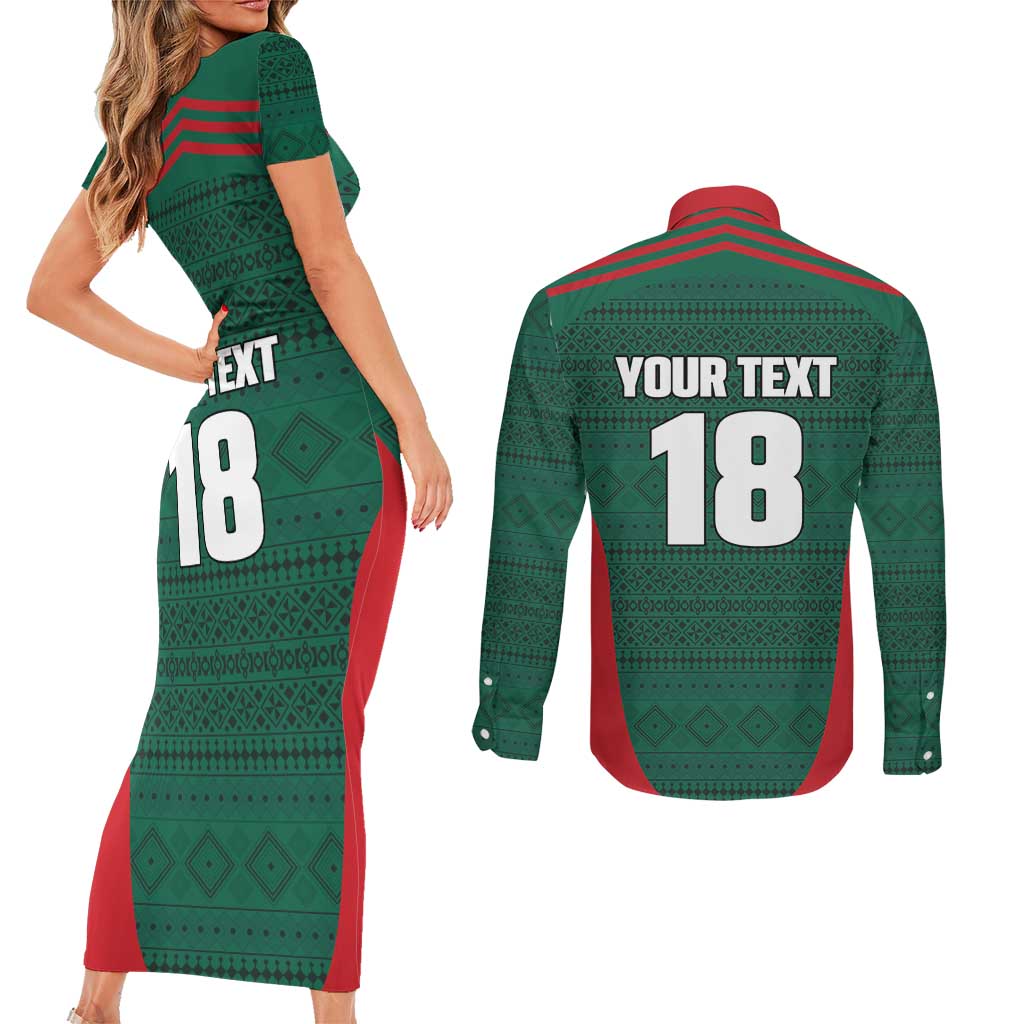 Custom Mexico Football Couples Matching Short Sleeve Bodycon Dress and Long Sleeve Button Shirt Aztec Eagle Spirit - Wonder Print Shop