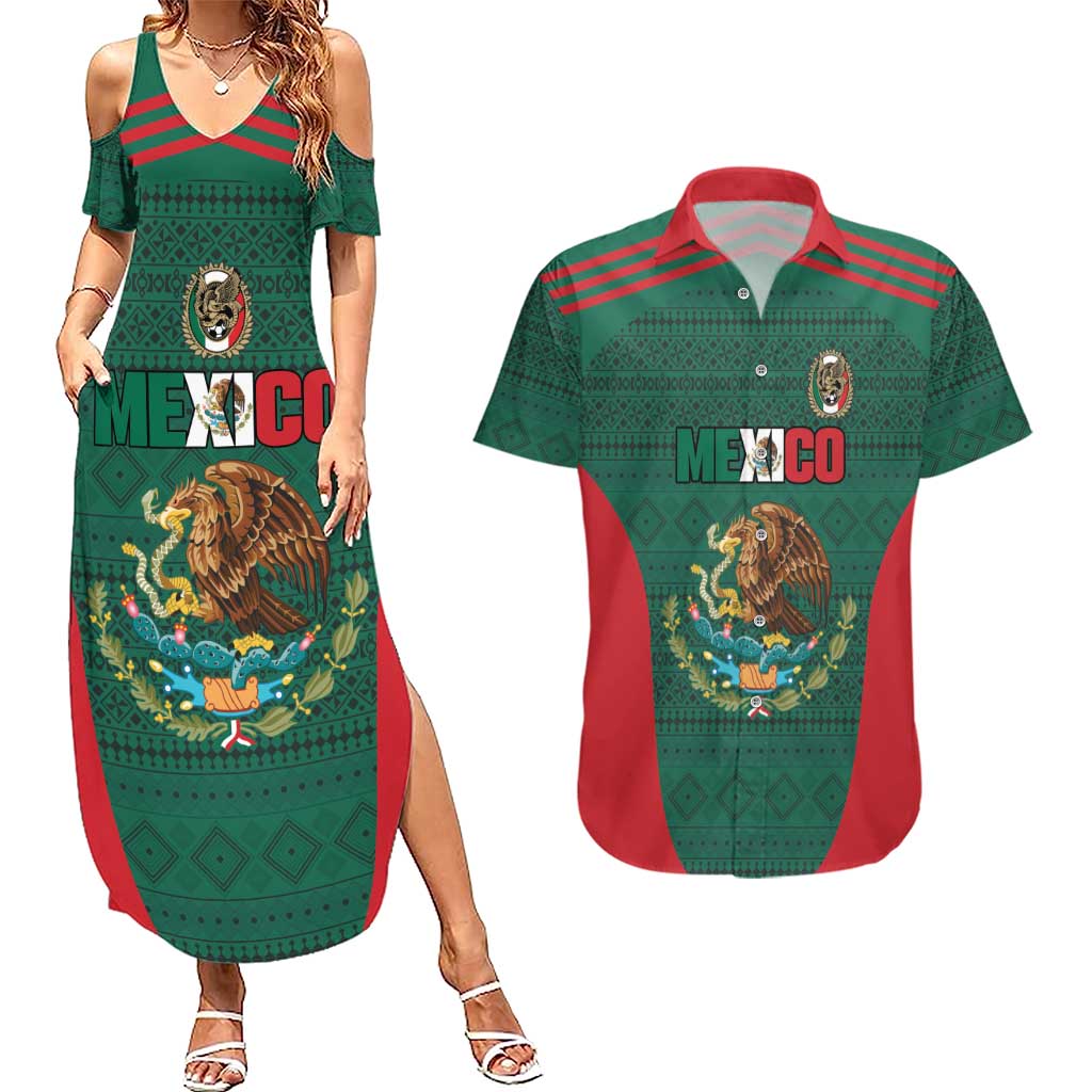 Custom Mexico Football Couples Matching Summer Maxi Dress and Hawaiian Shirt Aztec Eagle Spirit - Wonder Print Shop