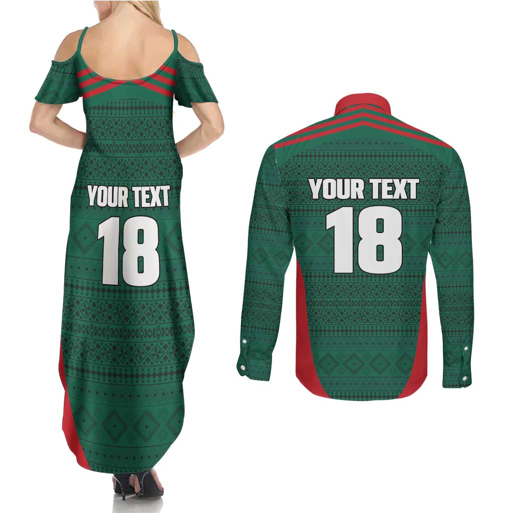 Custom Mexico Football Couples Matching Summer Maxi Dress and Long Sleeve Button Shirt Aztec Eagle Spirit - Wonder Print Shop