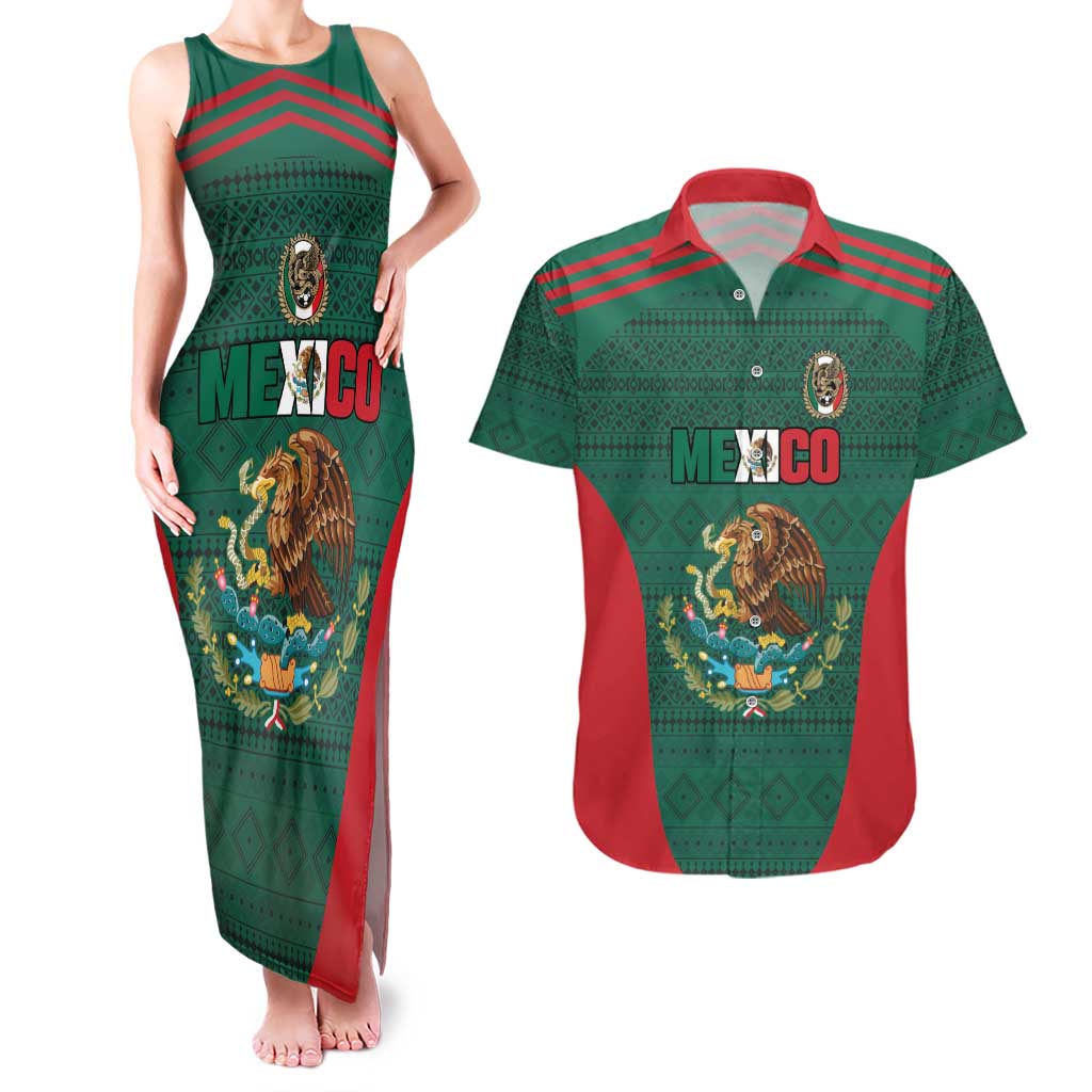 Custom Mexico Football Couples Matching Tank Maxi Dress and Hawaiian Shirt Aztec Eagle Spirit - Wonder Print Shop