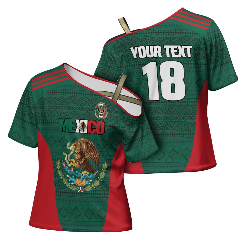 Custom Mexico Football Cross Shoulder Shirt Aztec Eagle Spirit - Wonder Print Shop