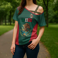 Custom Mexico Football Cross Shoulder Shirt Aztec Eagle Spirit - Wonder Print Shop