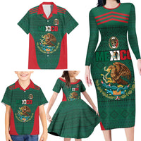 Custom Mexico Football Family Matching Long Sleeve Bodycon Dress and Hawaiian Shirt Aztec Eagle Spirit - Wonder Print Shop