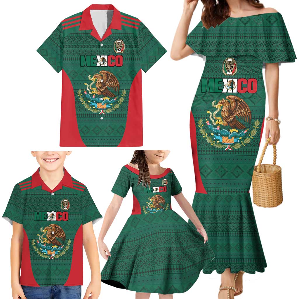 Custom Mexico Football Family Matching Mermaid Dress and Hawaiian Shirt Aztec Eagle Spirit - Wonder Print Shop