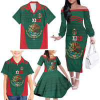 Custom Mexico Football Family Matching Off The Shoulder Long Sleeve Dress and Hawaiian Shirt Aztec Eagle Spirit - Wonder Print Shop