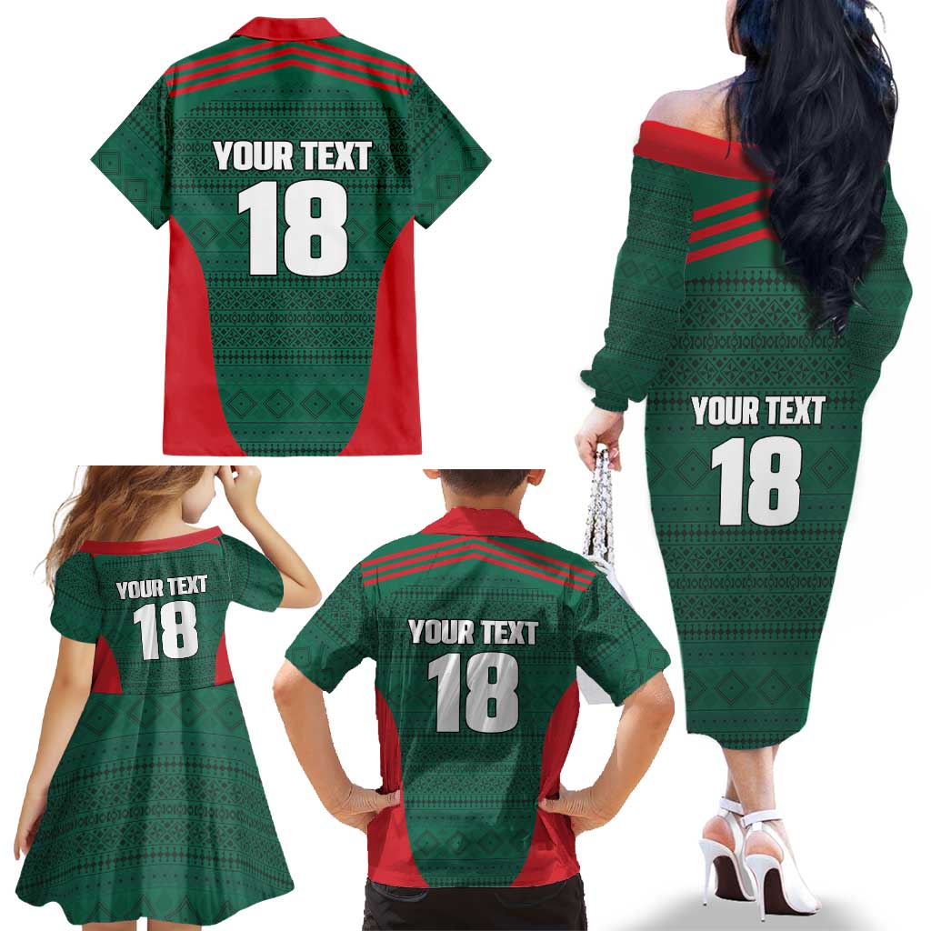 Custom Mexico Football Family Matching Off The Shoulder Long Sleeve Dress and Hawaiian Shirt Aztec Eagle Spirit - Wonder Print Shop