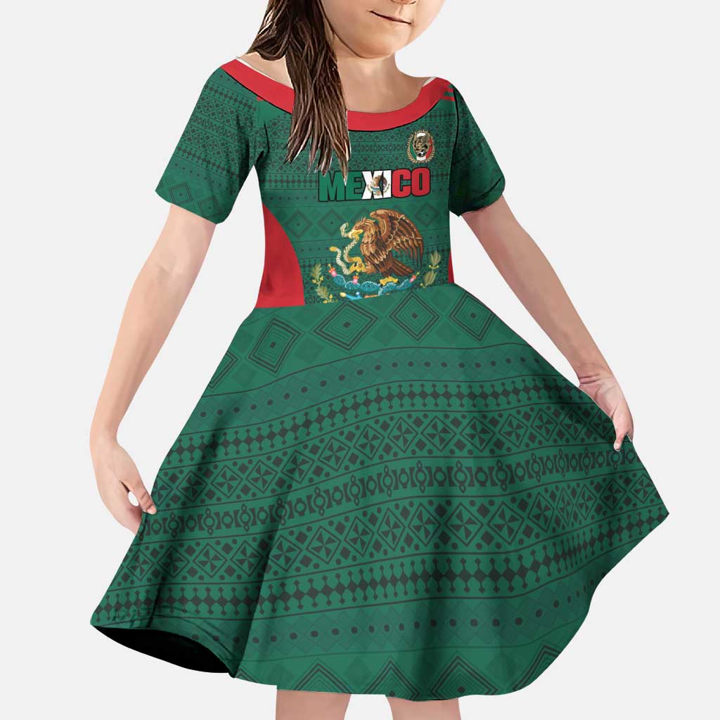 Custom Mexico Football Family Matching Off Shoulder Maxi Dress and Hawaiian Shirt Aztec Eagle Spirit - Wonder Print Shop
