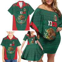 Custom Mexico Football Family Matching Off Shoulder Short Dress and Hawaiian Shirt Aztec Eagle Spirit - Wonder Print Shop