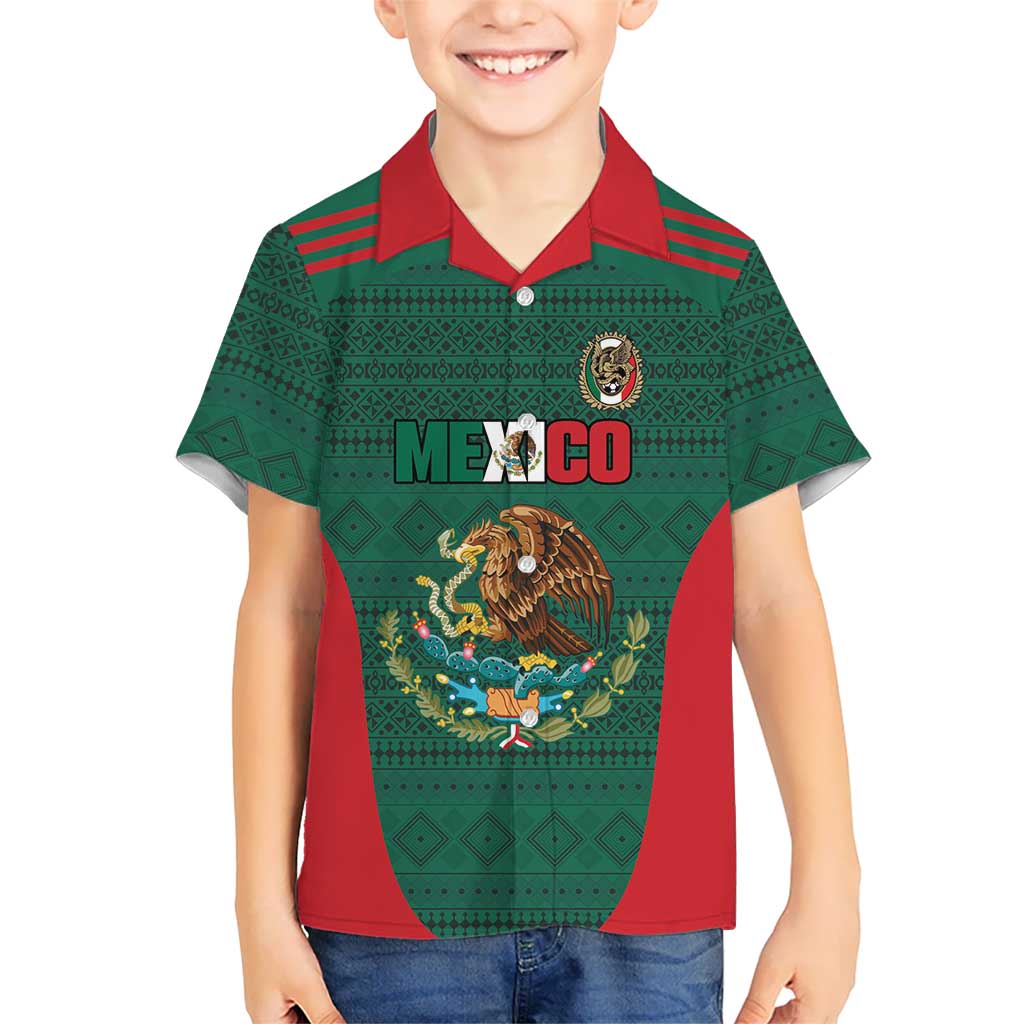 Custom Mexico Football Family Matching Off Shoulder Short Dress and Hawaiian Shirt Aztec Eagle Spirit - Wonder Print Shop