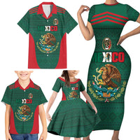 Custom Mexico Football Family Matching Short Sleeve Bodycon Dress and Hawaiian Shirt Aztec Eagle Spirit - Wonder Print Shop