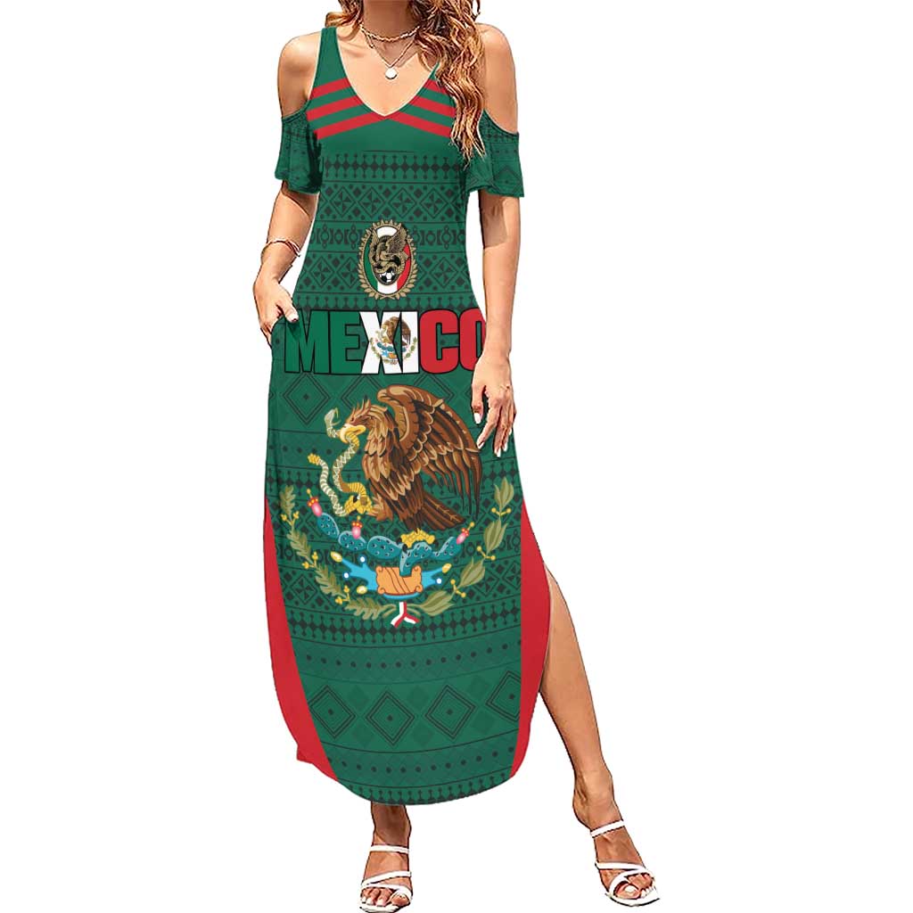 Custom Mexico Football Family Matching Summer Maxi Dress and Hawaiian Shirt Aztec Eagle Spirit - Wonder Print Shop