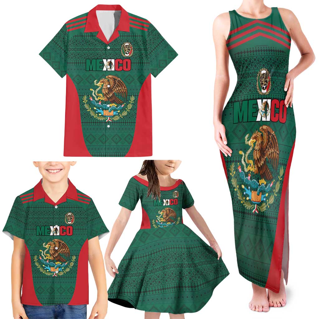 Custom Mexico Football Family Matching Tank Maxi Dress and Hawaiian Shirt Aztec Eagle Spirit - Wonder Print Shop
