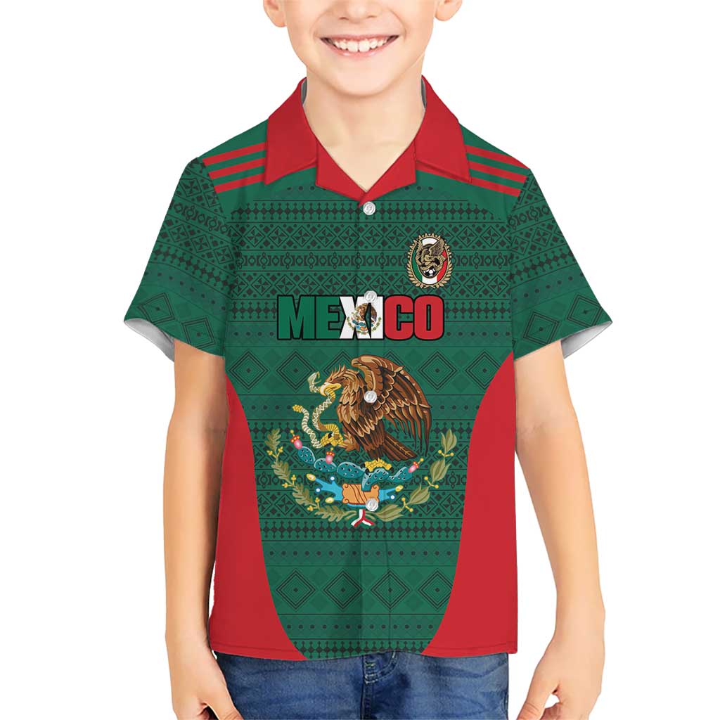 Custom Mexico Football Kid Hawaiian Shirt Aztec Eagle Spirit - undefined