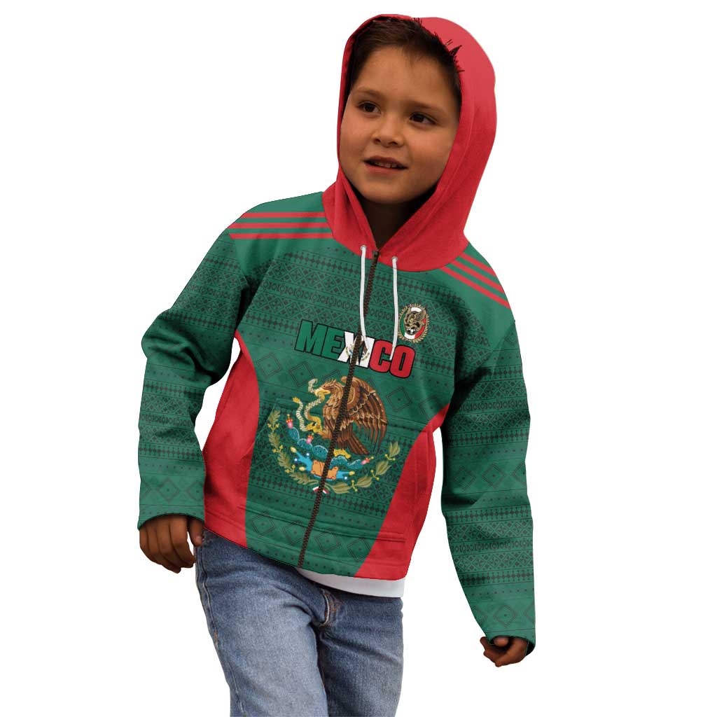 Custom Mexico Football Kid Hoodie Aztec Eagle Spirit - Wonder Print Shop