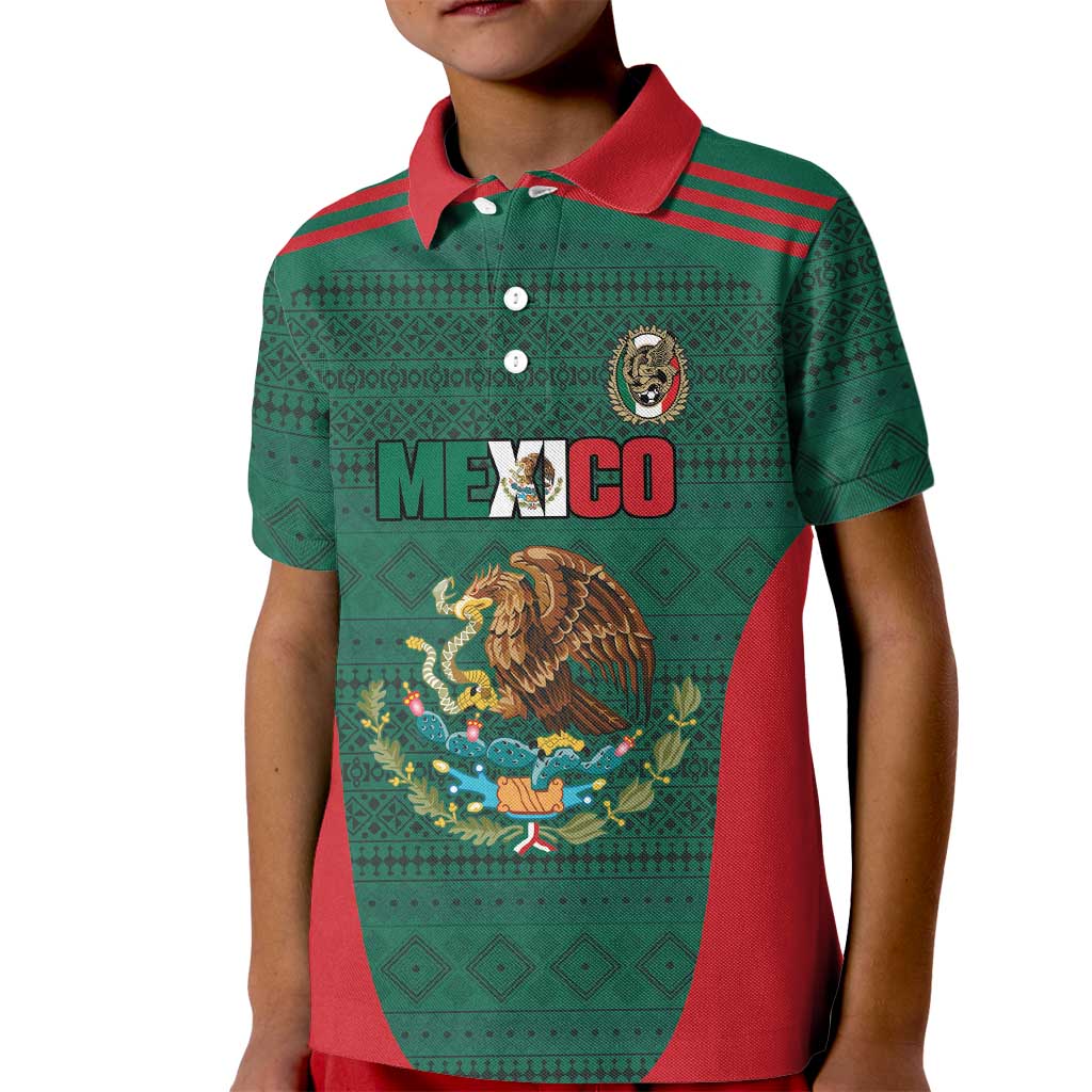 Custom Mexico Football Kid Polo Shirt Aztec Eagle Spirit - Wonder Print Shop