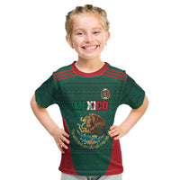 Custom Mexico Football Kid T Shirt Aztec Eagle Spirit - Wonder Print Shop