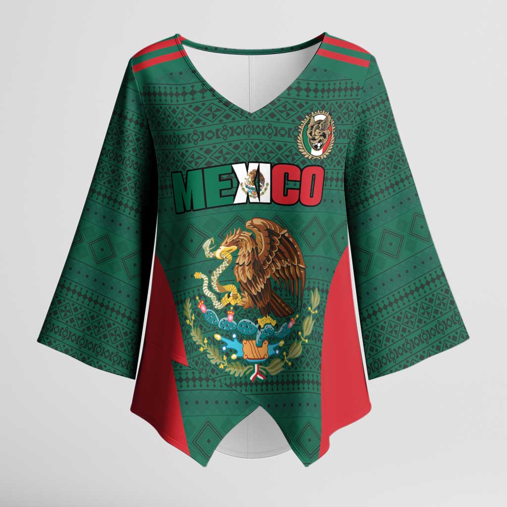 Custom Mexico Football Kimono Sleeve Blouse Aztec Eagle Spirit - Wonder Print Shop