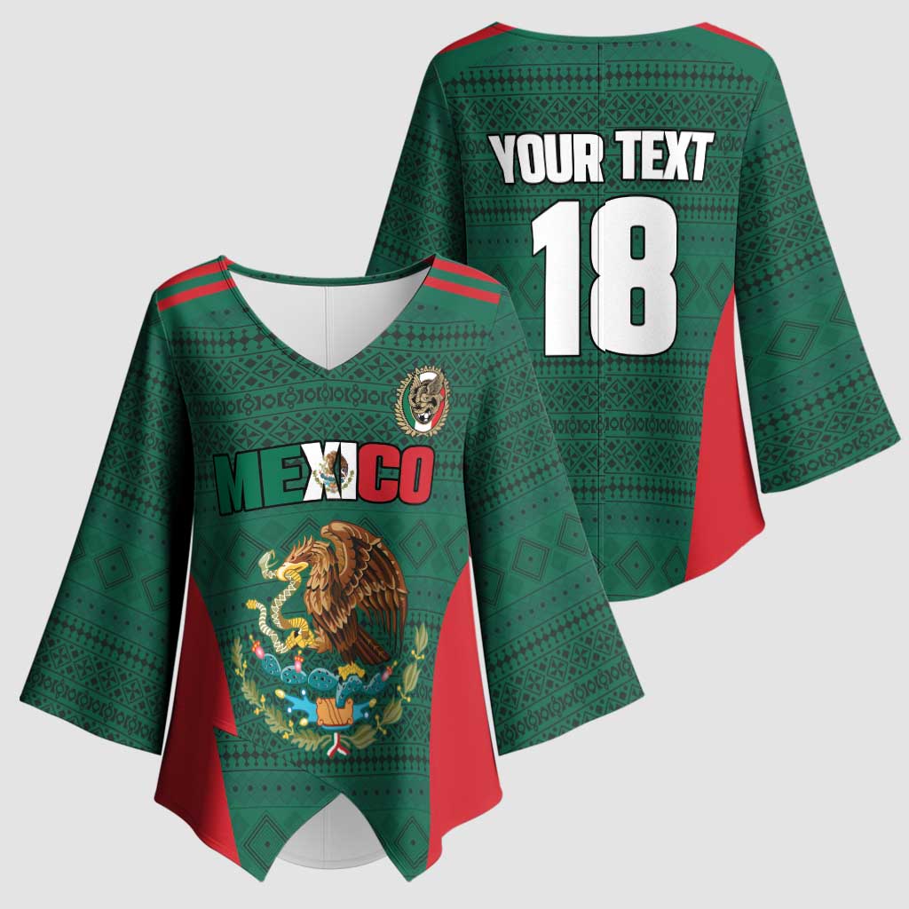 Custom Mexico Football Kimono Sleeve Blouse Aztec Eagle Spirit - Wonder Print Shop