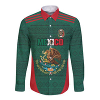 Custom Mexico Football Long Sleeve Button Shirt Aztec Eagle Spirit - Wonder Print Shop