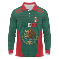 Custom Mexico Football Long Sleeve Polo Shirt Aztec Eagle Spirit - Wonder Print Shop
