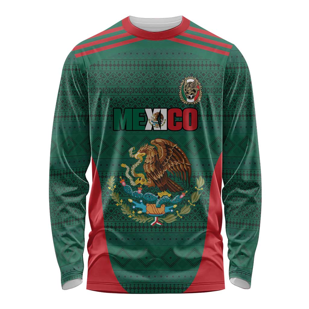 Custom Mexico Football Long Sleeve Shirt Aztec Eagle Spirit - Wonder Print Shop