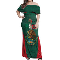 Custom Mexico Football Off Shoulder Maxi Dress Aztec Eagle Spirit - Wonder Print Shop