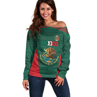 Custom Mexico Football Off Shoulder Sweater Aztec Eagle Spirit - Wonder Print Shop