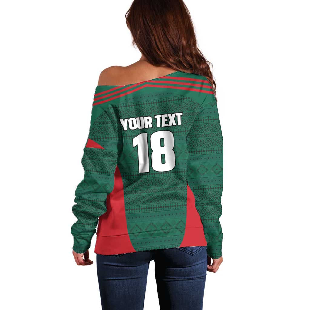 Custom Mexico Football Off Shoulder Sweater Aztec Eagle Spirit - Wonder Print Shop