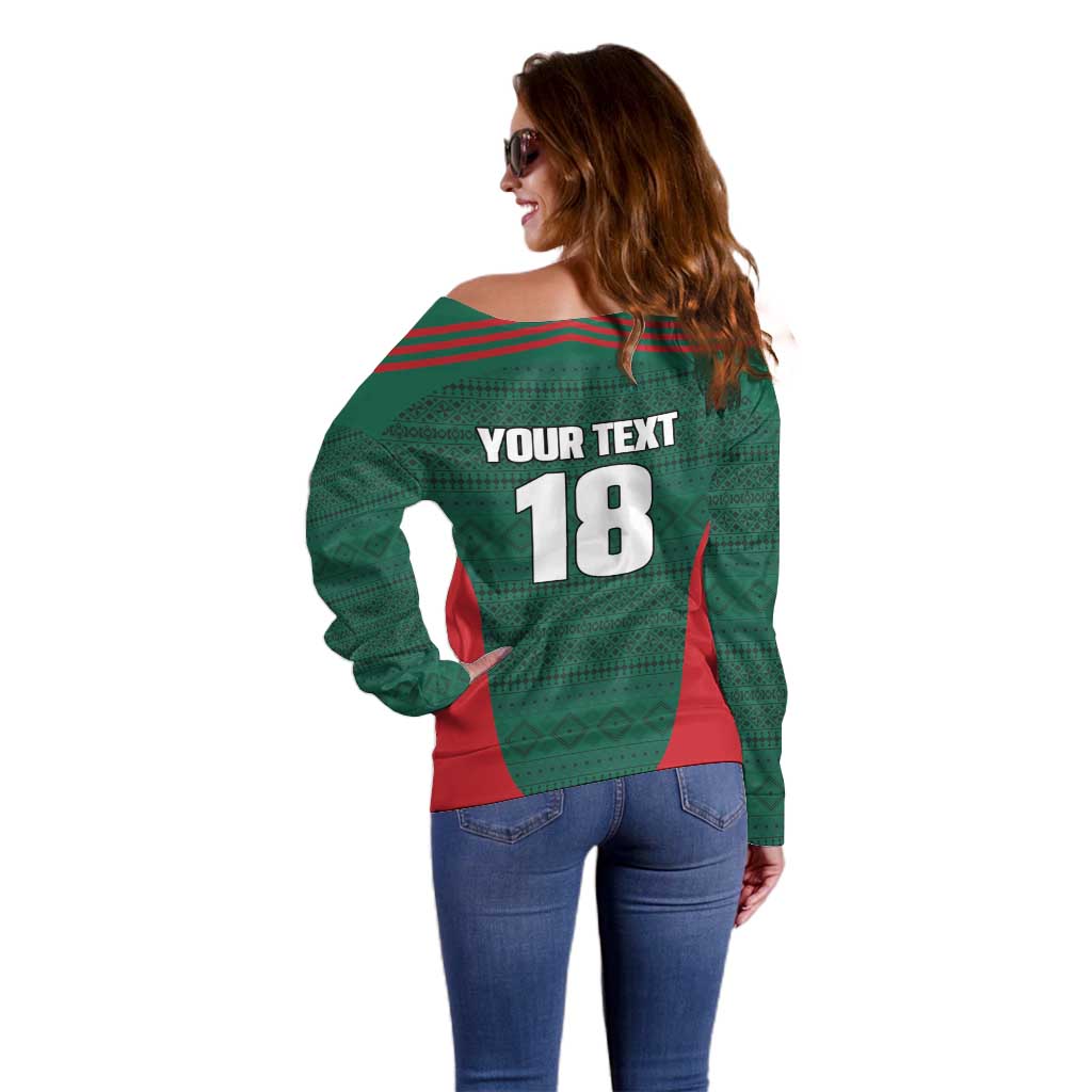 Custom Mexico Football Off Shoulder Sweater Aztec Eagle Spirit - Wonder Print Shop
