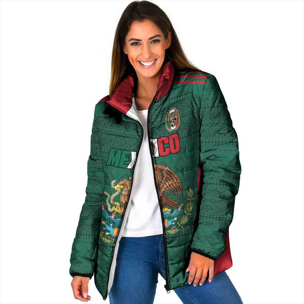 Custom Mexico Football Padded Jacket Aztec Eagle Spirit - Wonder Print Shop