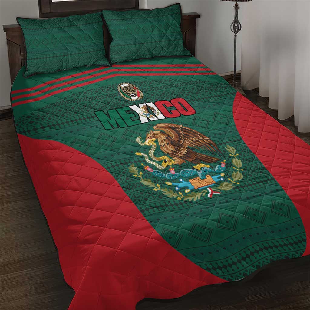 Mexico Football Quilt Bed Set Aztec Eagle Spirit - Wonder Print Shop