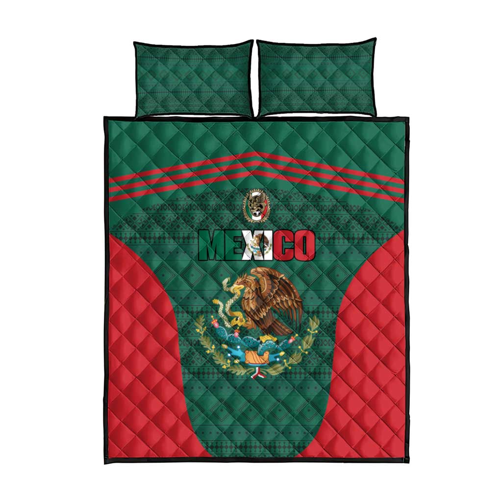 Mexico Football Quilt Bed Set Aztec Eagle Spirit - Wonder Print Shop