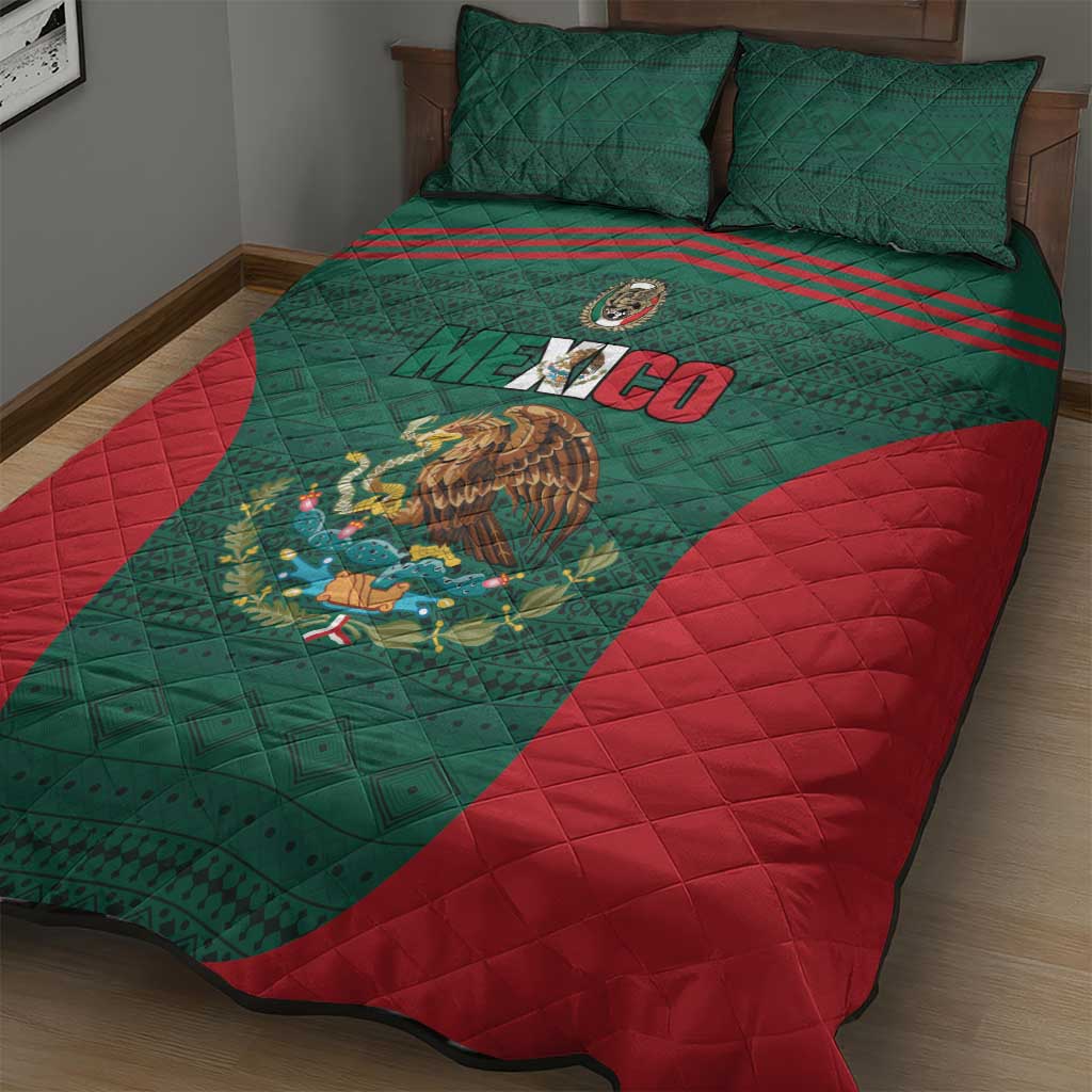 Mexico Football Quilt Bed Set Aztec Eagle Spirit - Wonder Print Shop